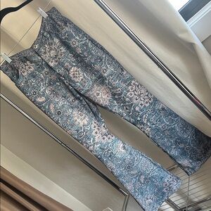 Blue Paisley Print Flare-Leg Trousers